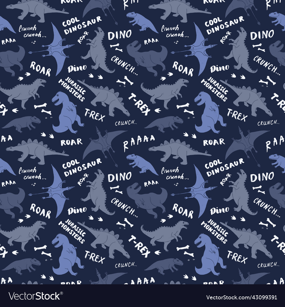 Dino seamless pattern cute cartoon dinosaurs