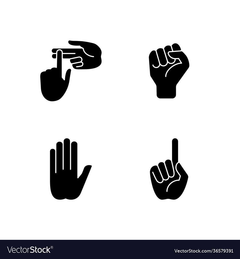 Hand gestures black glyph icons set on white space