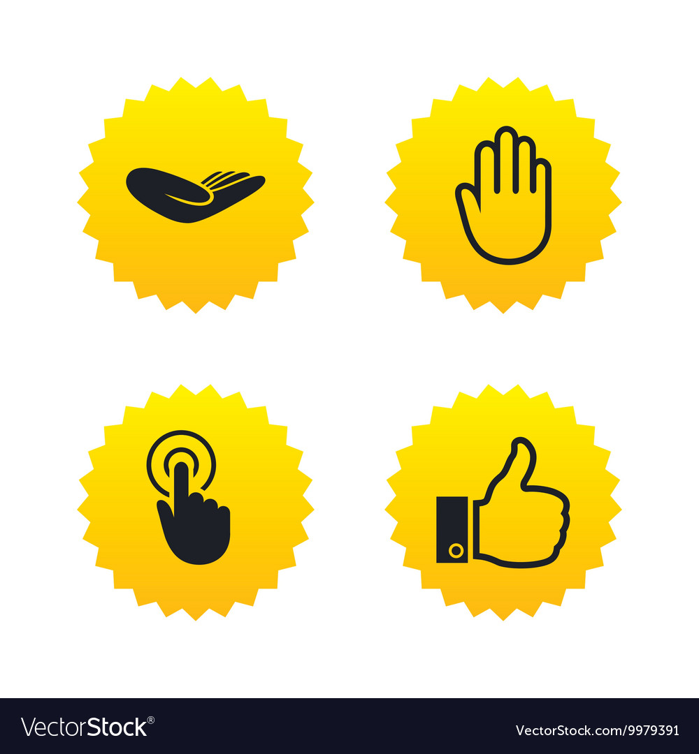 Hand icons like thumb up and click here symbols