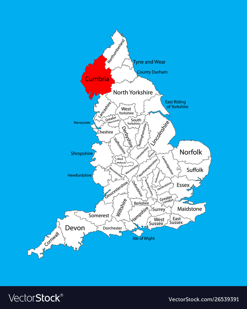 Cumbria On Map Of England Map cumbria country england united kingdom Vector Image