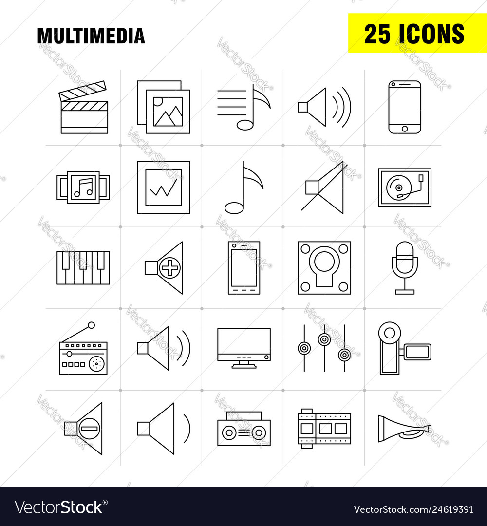 Multimedia line icon for web print and mobile vector image Multimedia line icon for web print and mobile