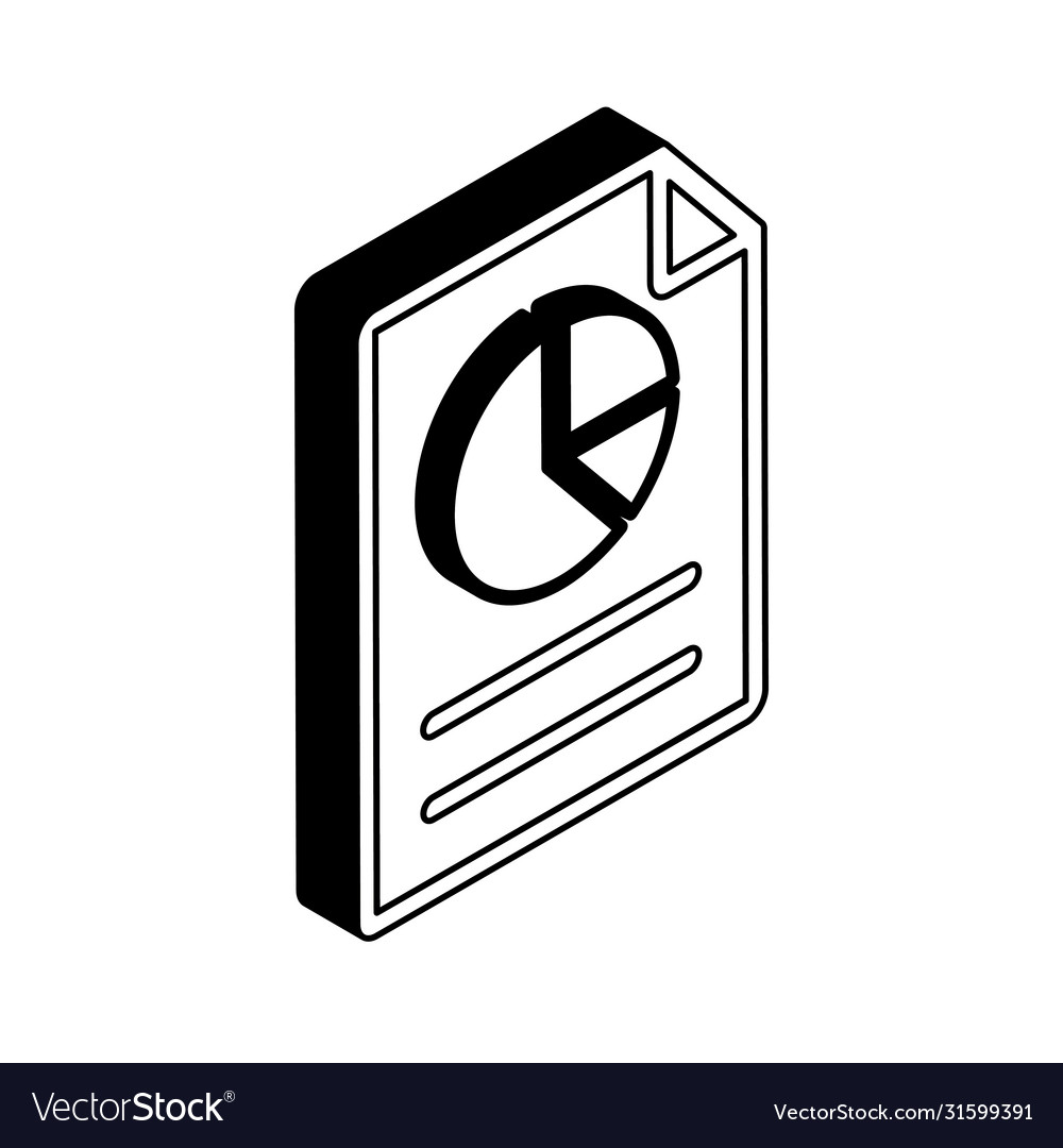 Pie chart on document isometric line style icon