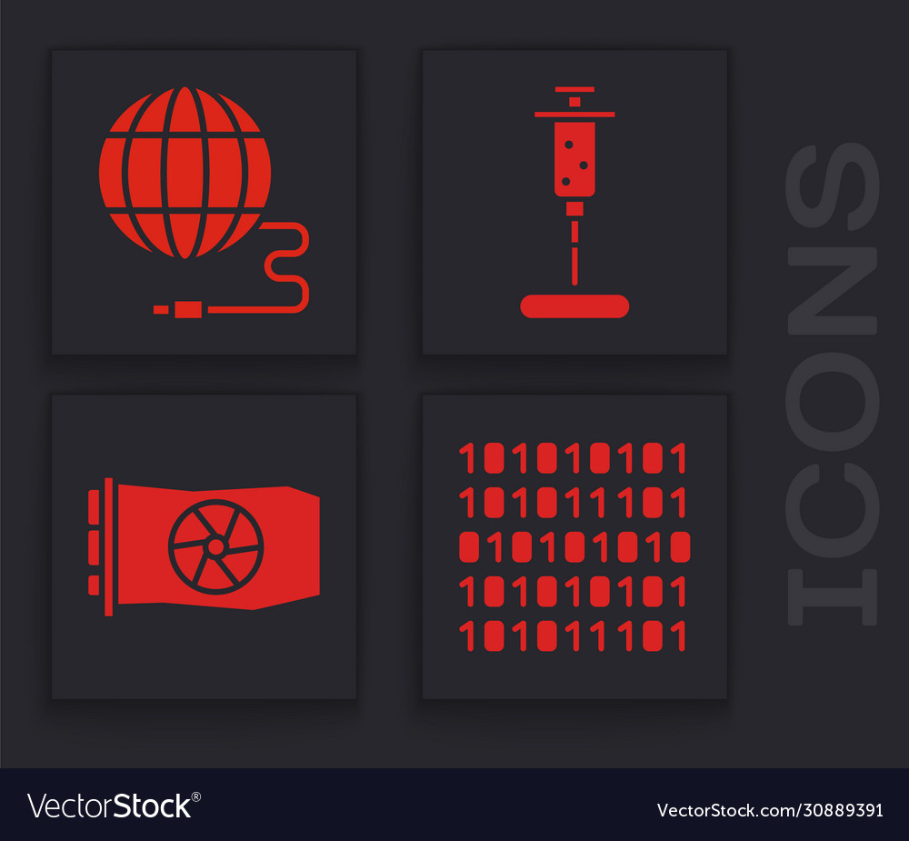 Set binary code social network syringe and video vector image Set binary code social network syringe and video
