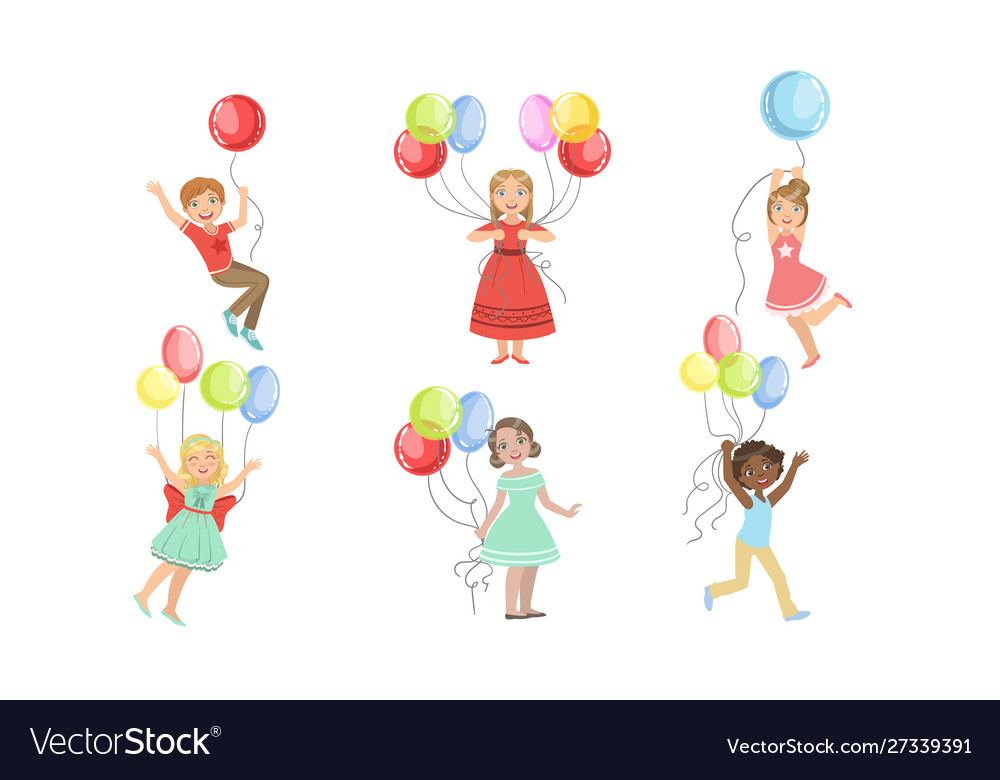 Set images boys and girls with balloons