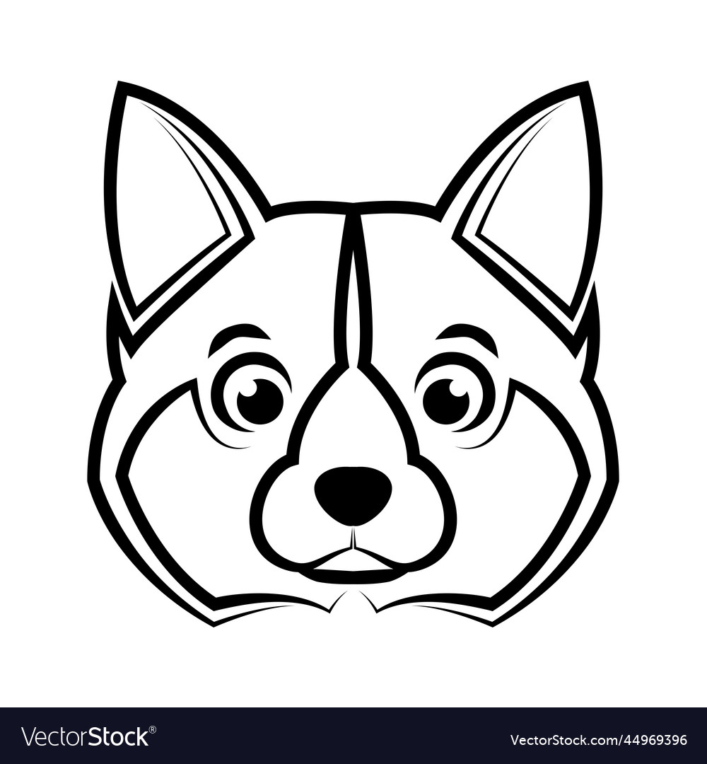 Black and white line art of shiba dog head good Vector Image