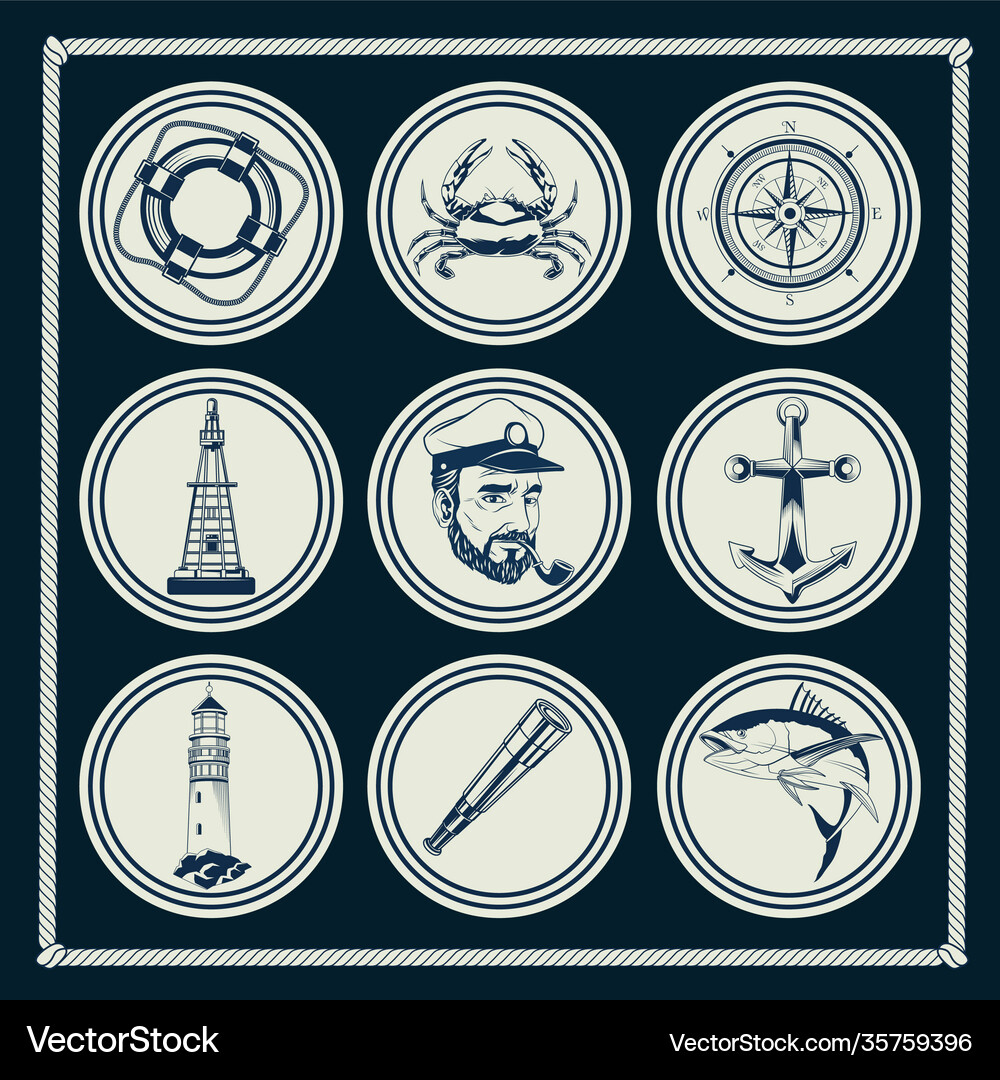 Bundle nine nautical gray elements set icons Vector Image