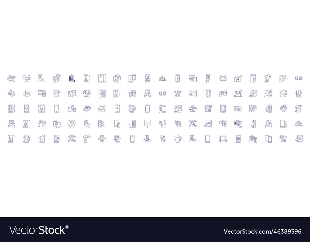 Cell phone line icons signs set design collection Vector Image