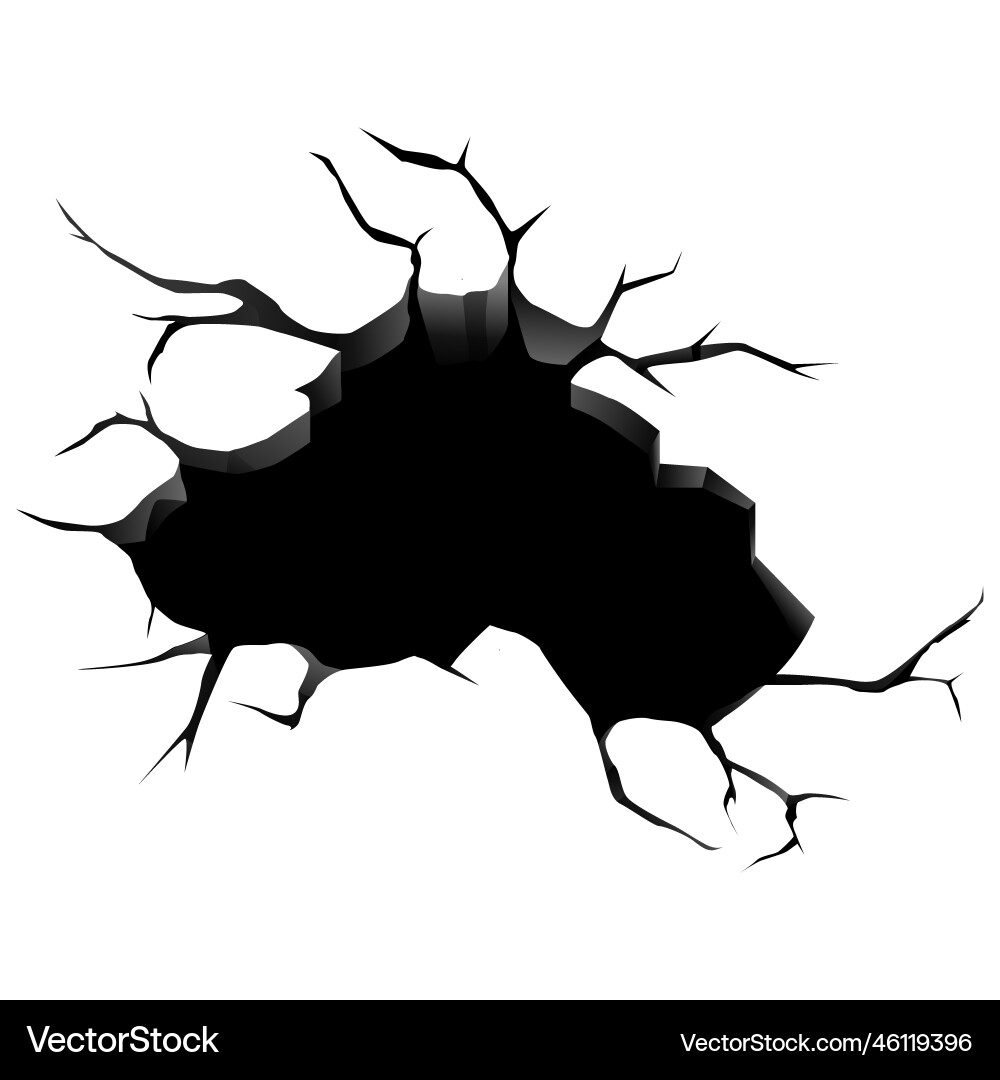 Cracked hole realistic composition Royalty Free Vector Image