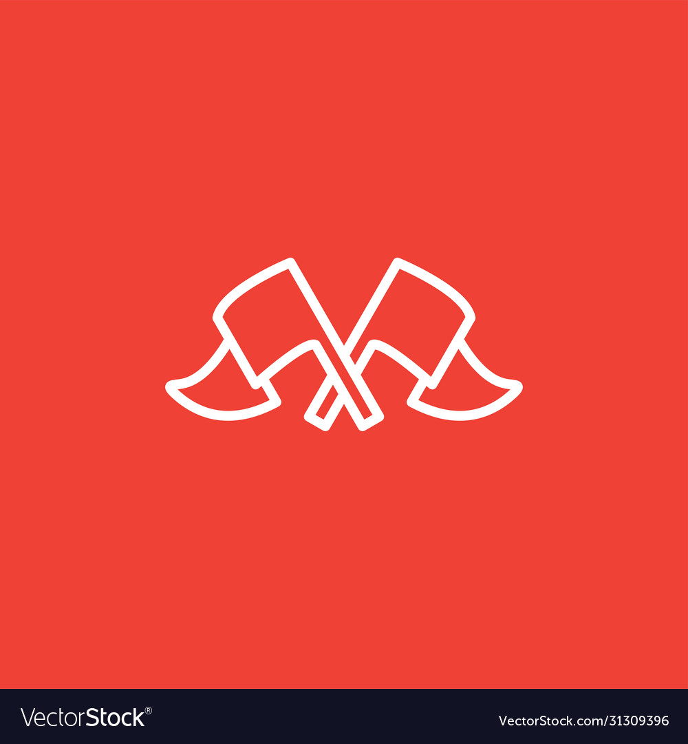 Crossed flags line icon on red background vector image Crossed flags line icon on red background