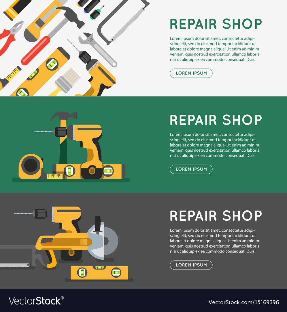 Repair Tool Shop Banner Set Royalty Free Vector Image