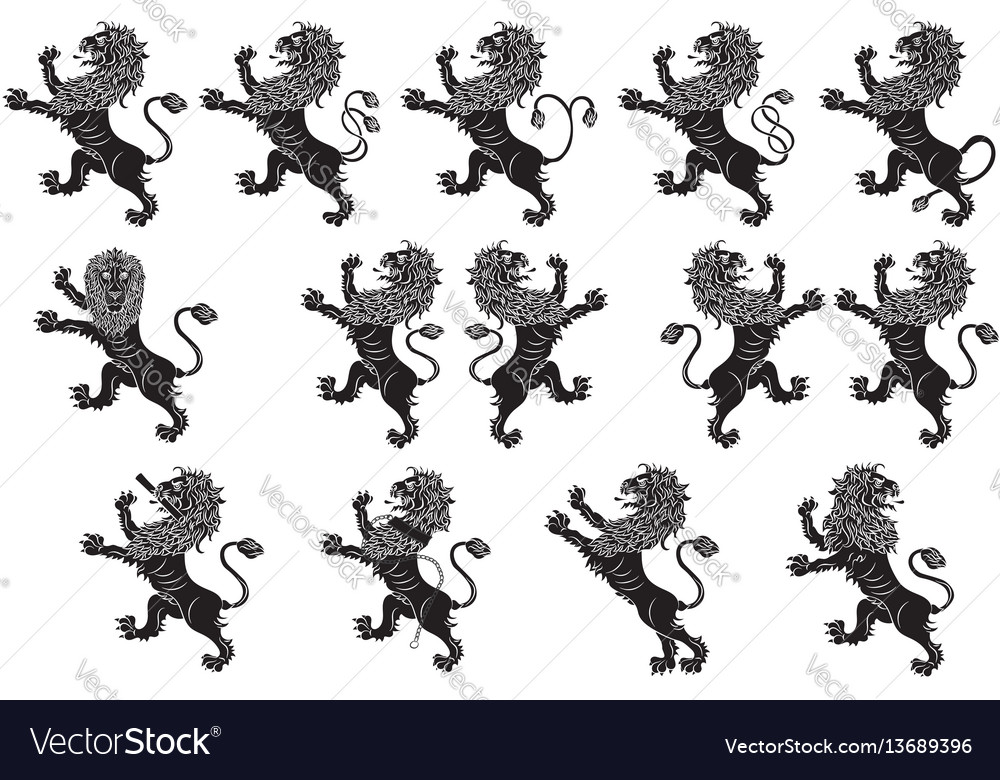 Set Heraldic Lions Royalty Free Vector Image Vectorstock