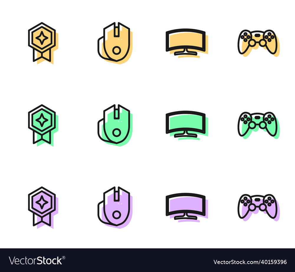 Set line computer monitor game rating with medal vector image Set line computer monitor game rating with medal