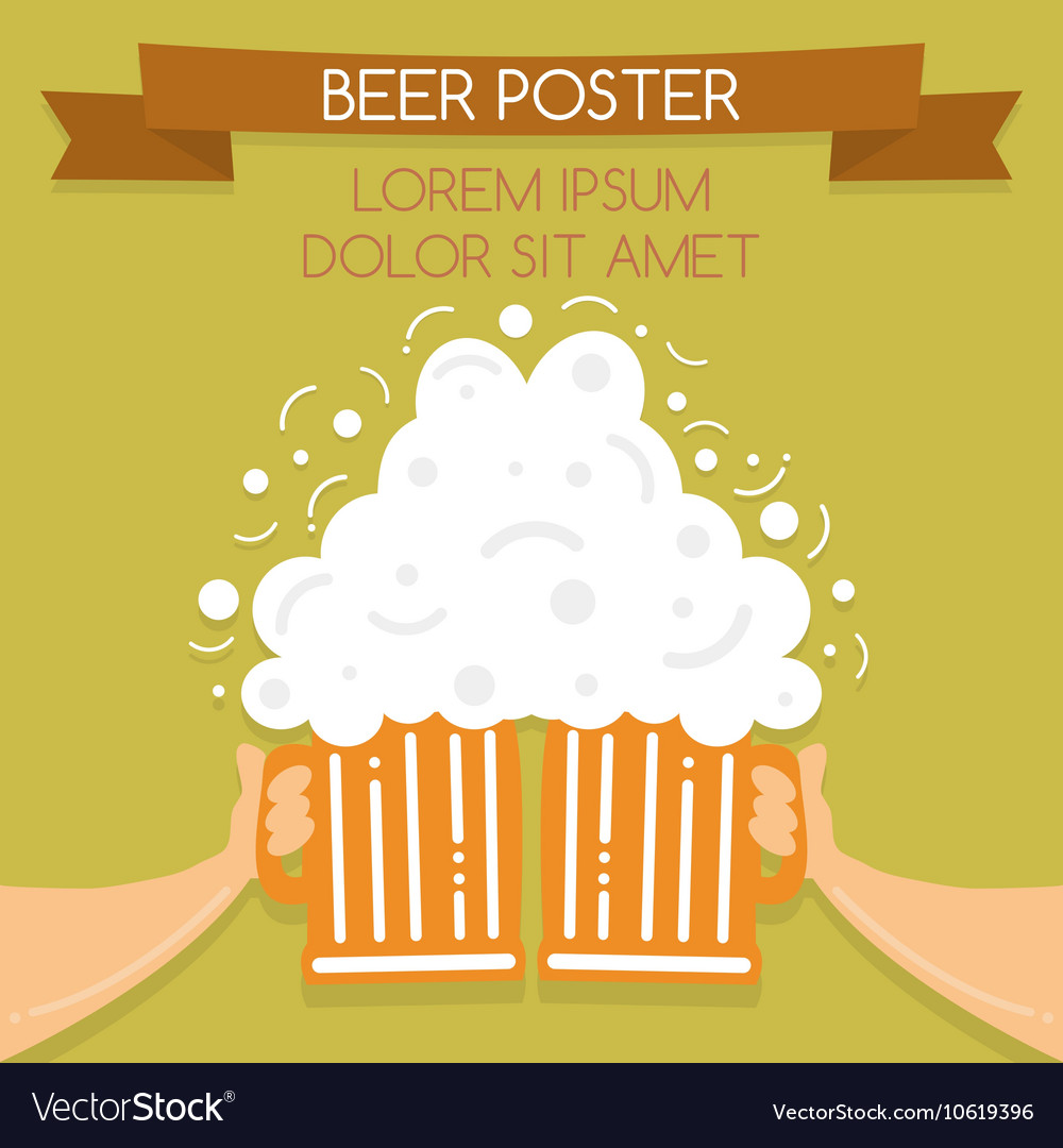 Two Hands Holding Beer Glasses Beer Glasses Foam Vector Image