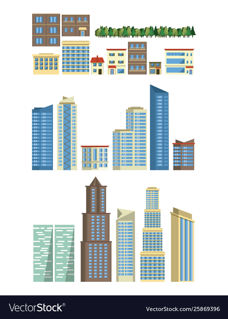 Urbane Gebäude und Skyscapers setzen Icons