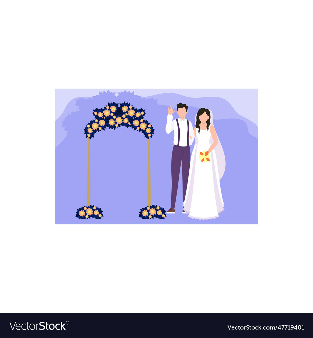 A wedding couple is standing