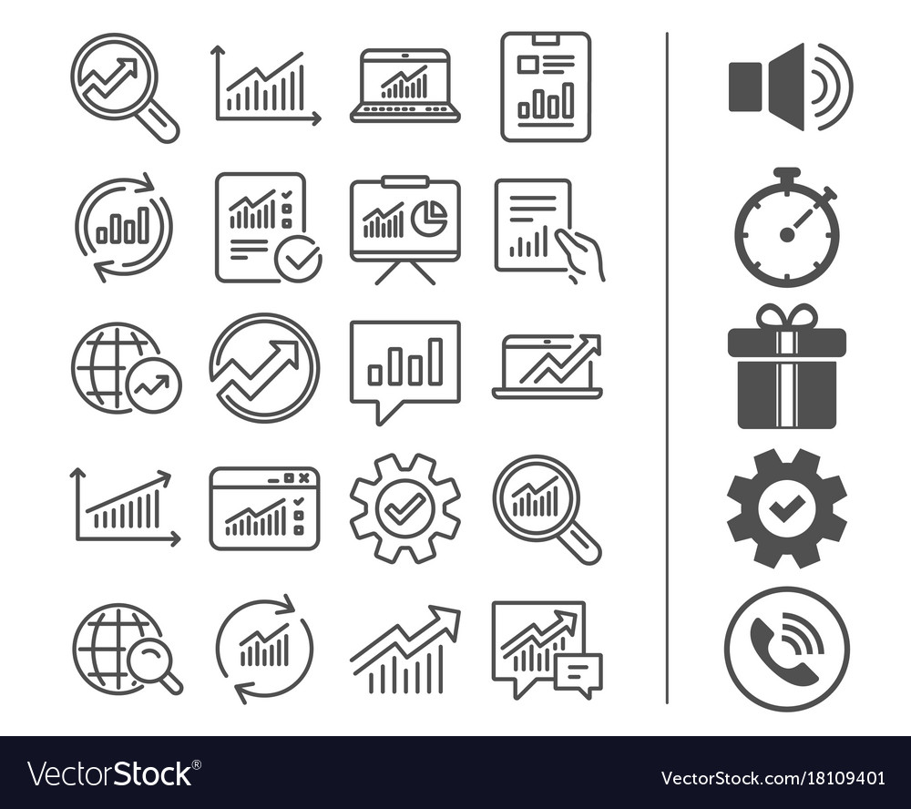 Analysis line icons charts reports and graphs Vector Image