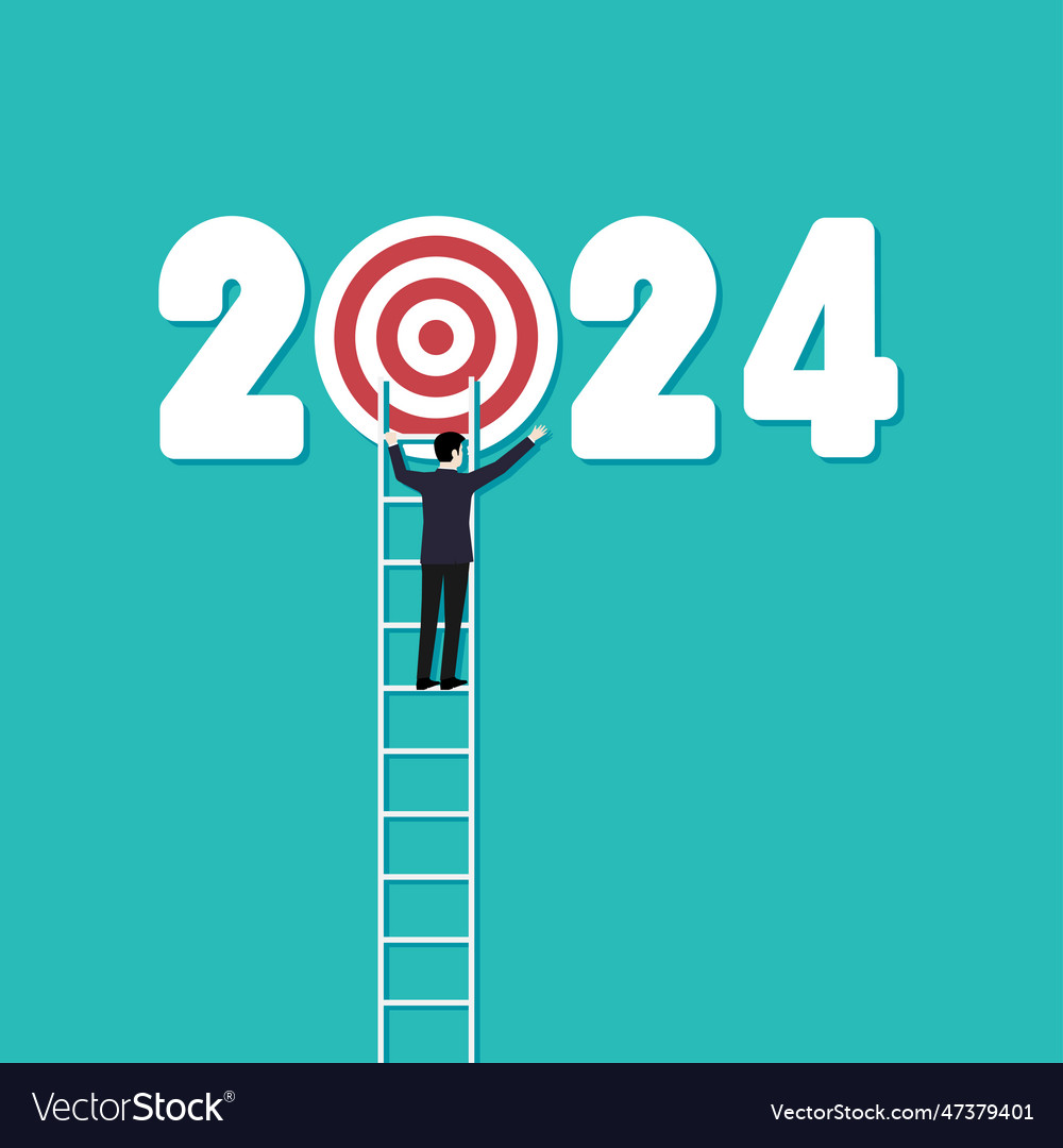 Businessman climbing stair up to the target Vector Image