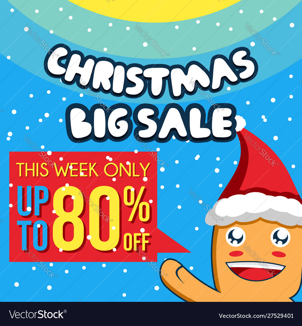 Christmas sale banner template with cute character