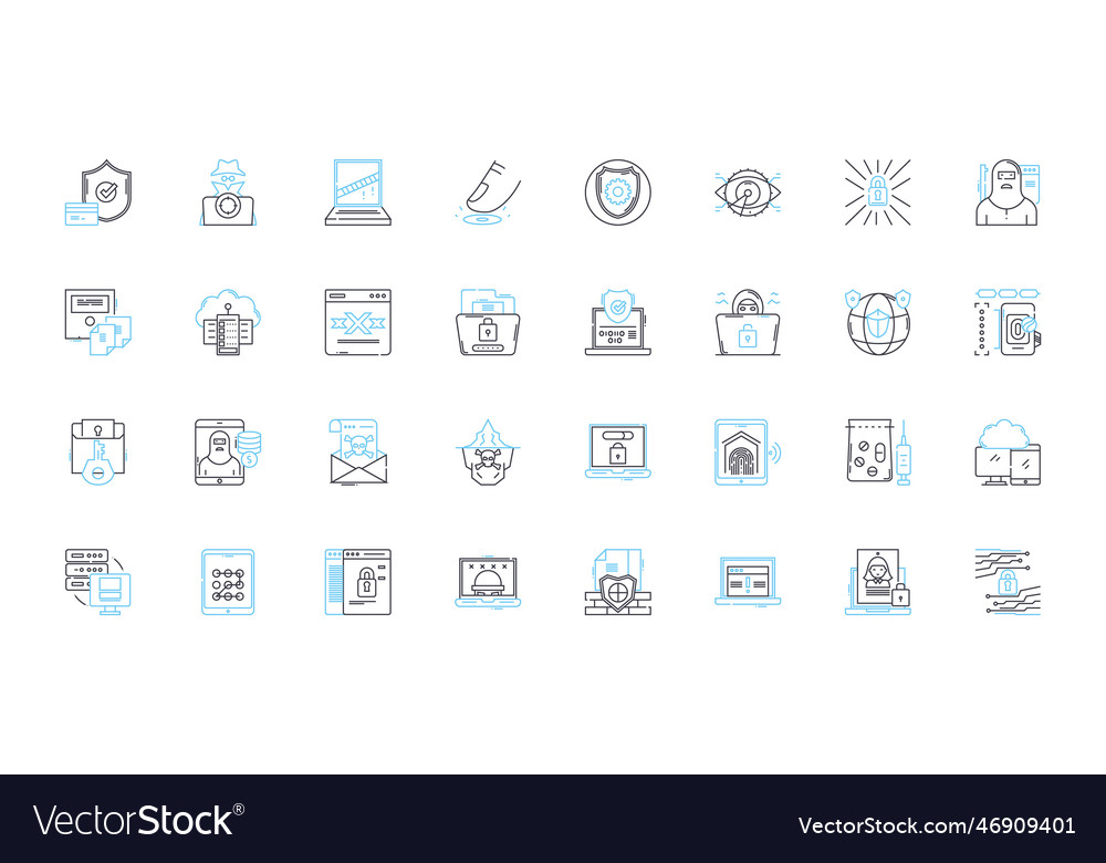 Data security linear icons set encryption vector image Data security linear icons set encryption