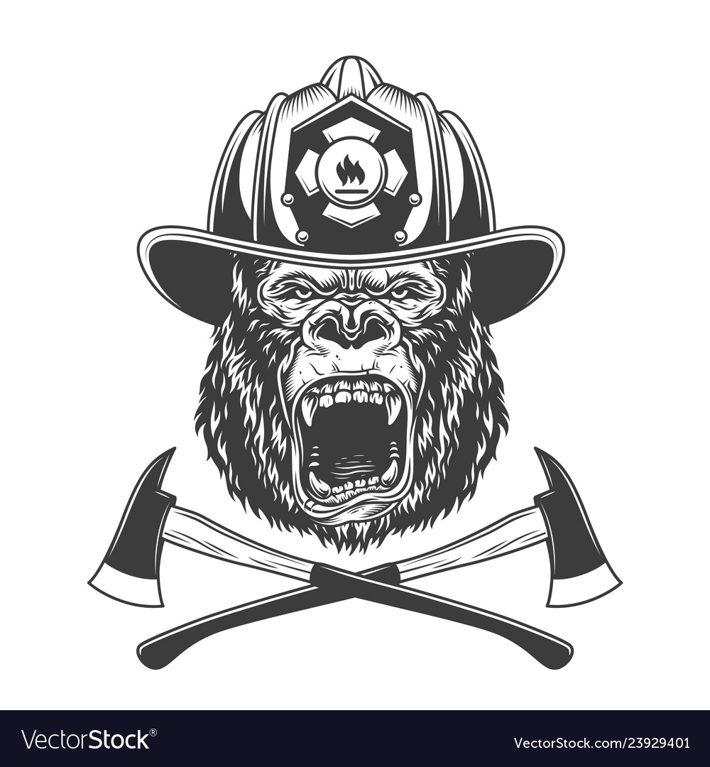 Ferocious gorilla head in firefighter helmet Vector Image