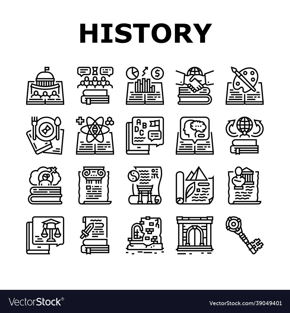 History learn educational lesson icons set vector image History learn educational lesson icons set