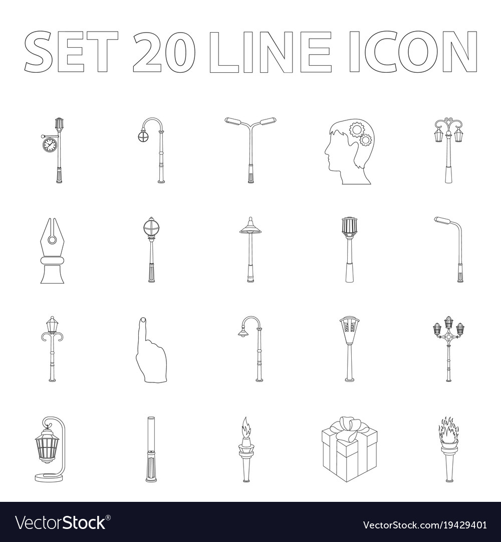 Lamp post outline icons in set collection