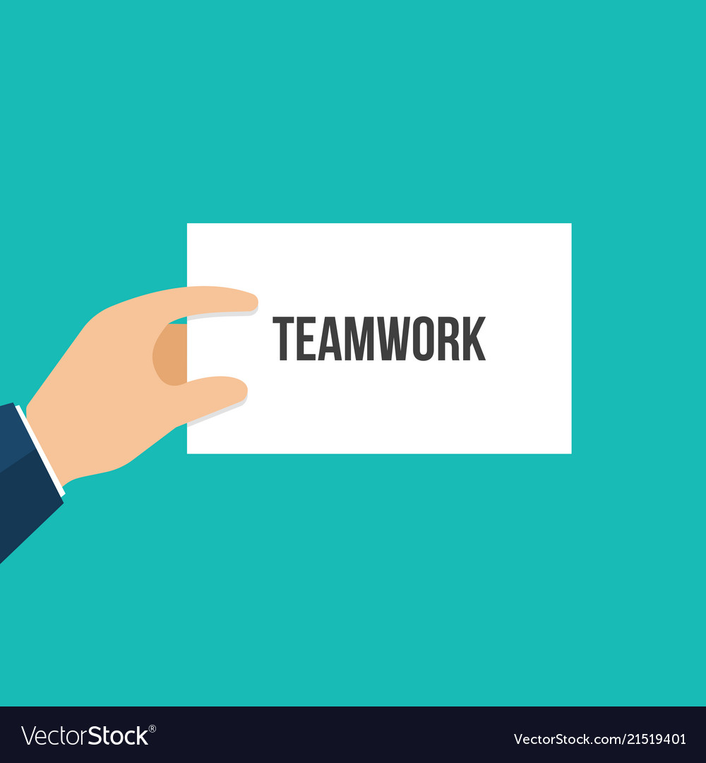 Man showing paper teamwork text vector image Man showing paper teamwork text