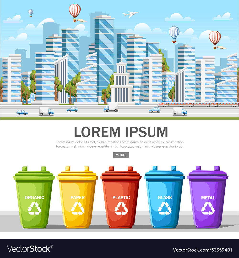 Many garbage cans with sorted sorting