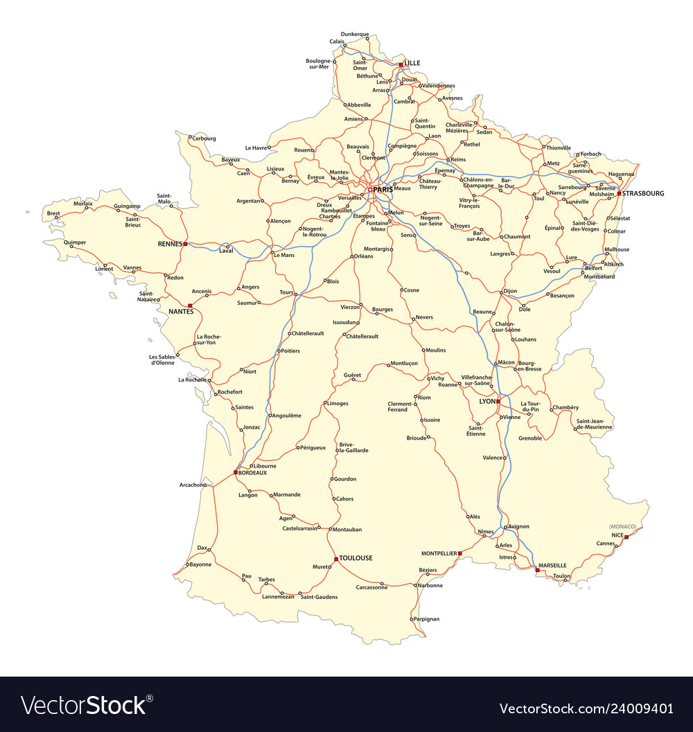 Map Of The Main Roads Of The French Railway Vector Image