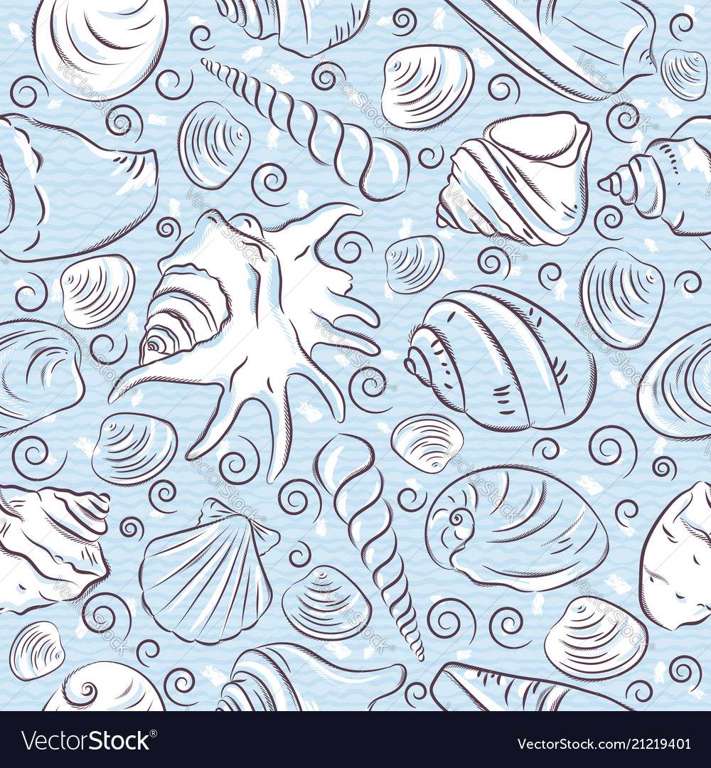 Seamless patterns with summer symbols shellfish
