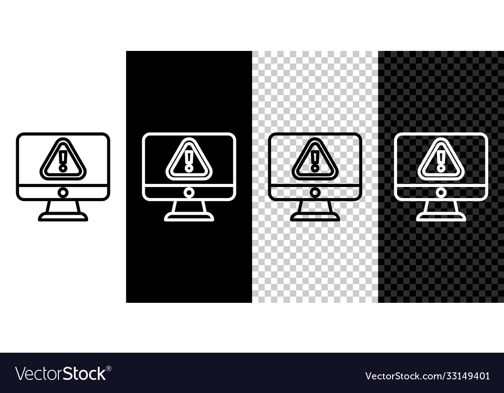 Set line computer monitor with exclamation mark vector image Set line computer monitor with exclamation mark