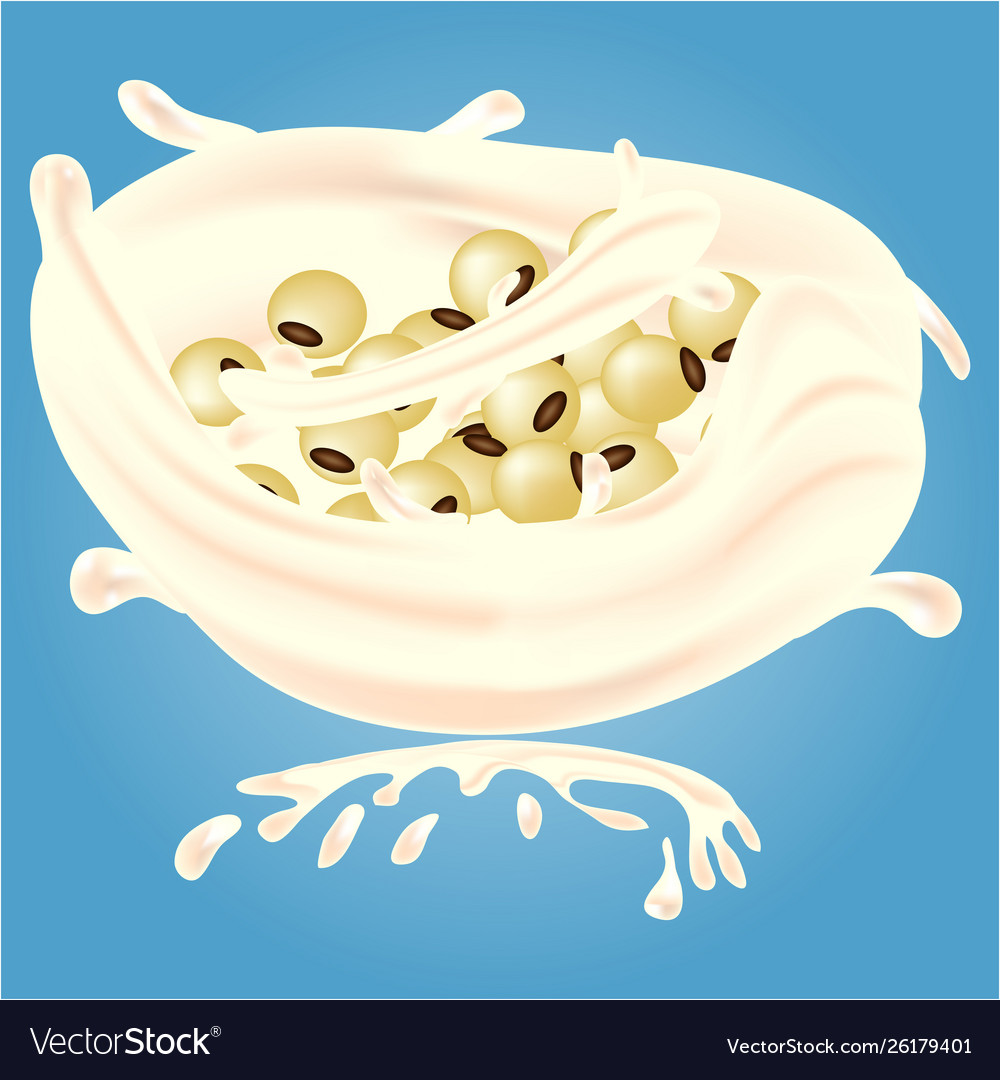 Soy beans fall into milk causing a splash