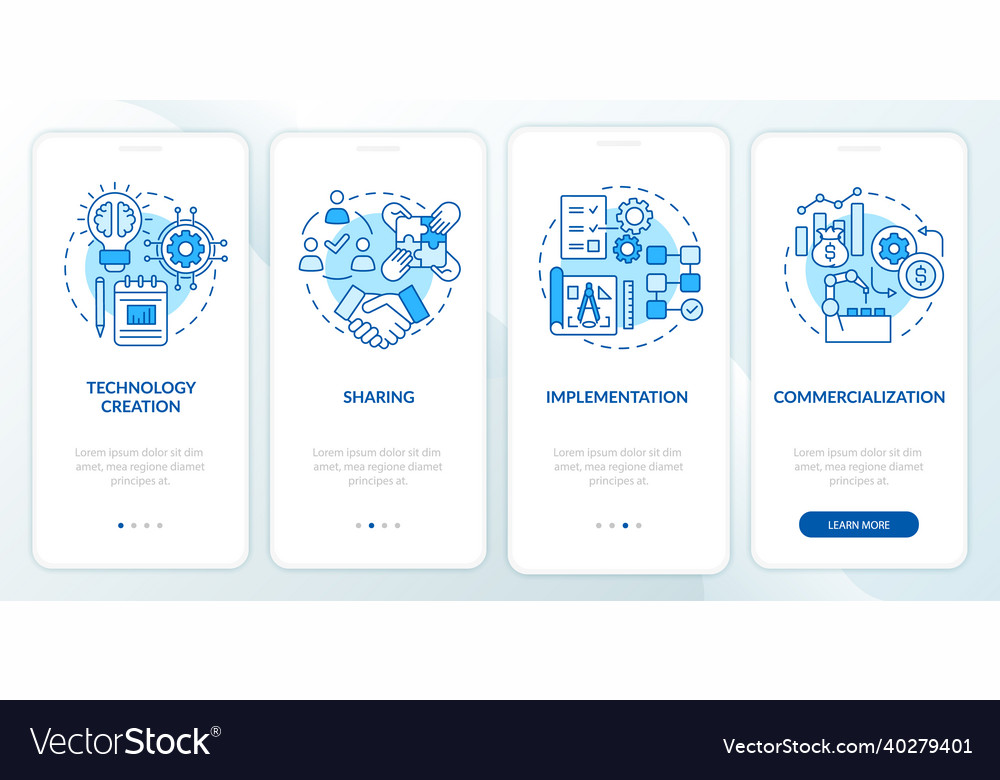 Tech transfer stages onboarding mobile app page