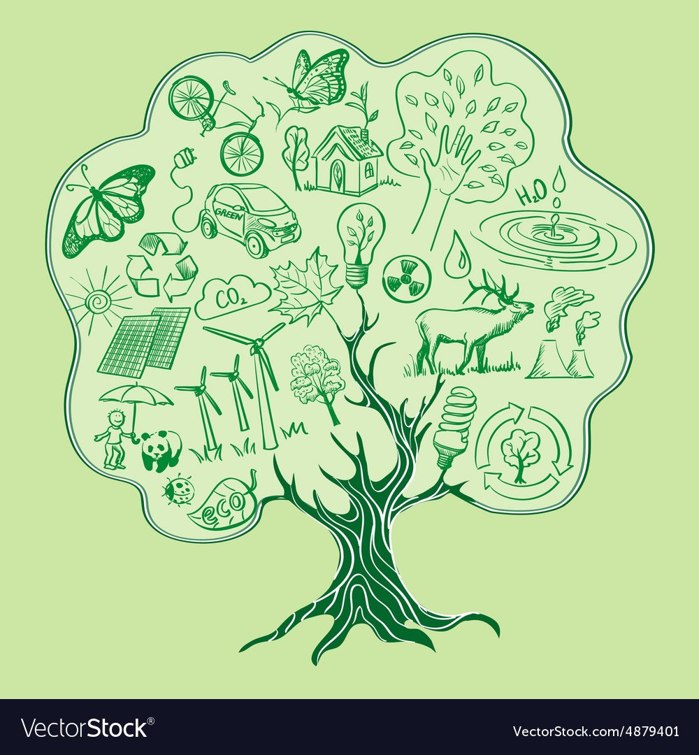 Tree formed by Ecology Icons hand drawn style Vector Image