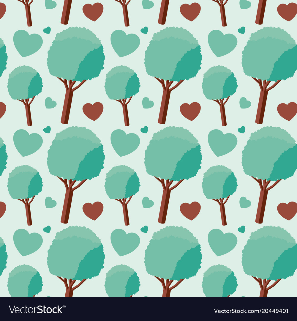 Trees and hearts pattern background