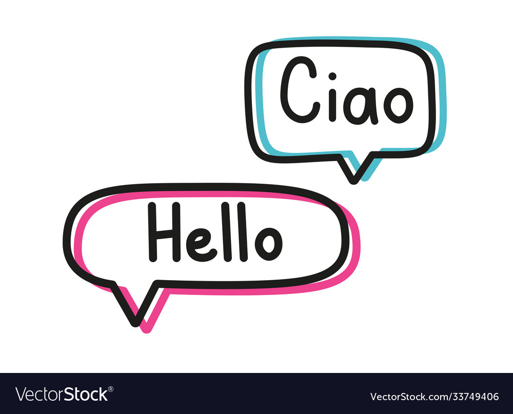 Ciao hello handwritten text in speech bubbles vector image Ciao hello handwritten text in speech bubbles