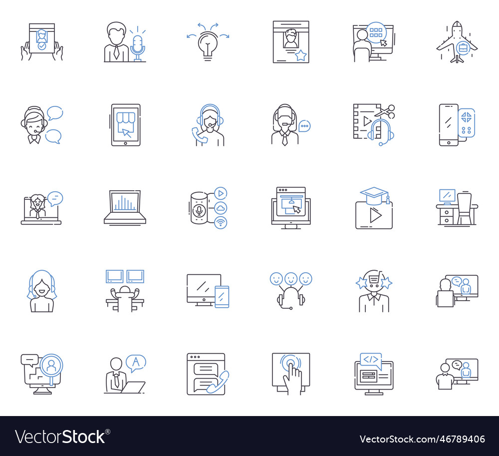 Data process line icons collection analysis big vector image Data process line icons collection analysis big