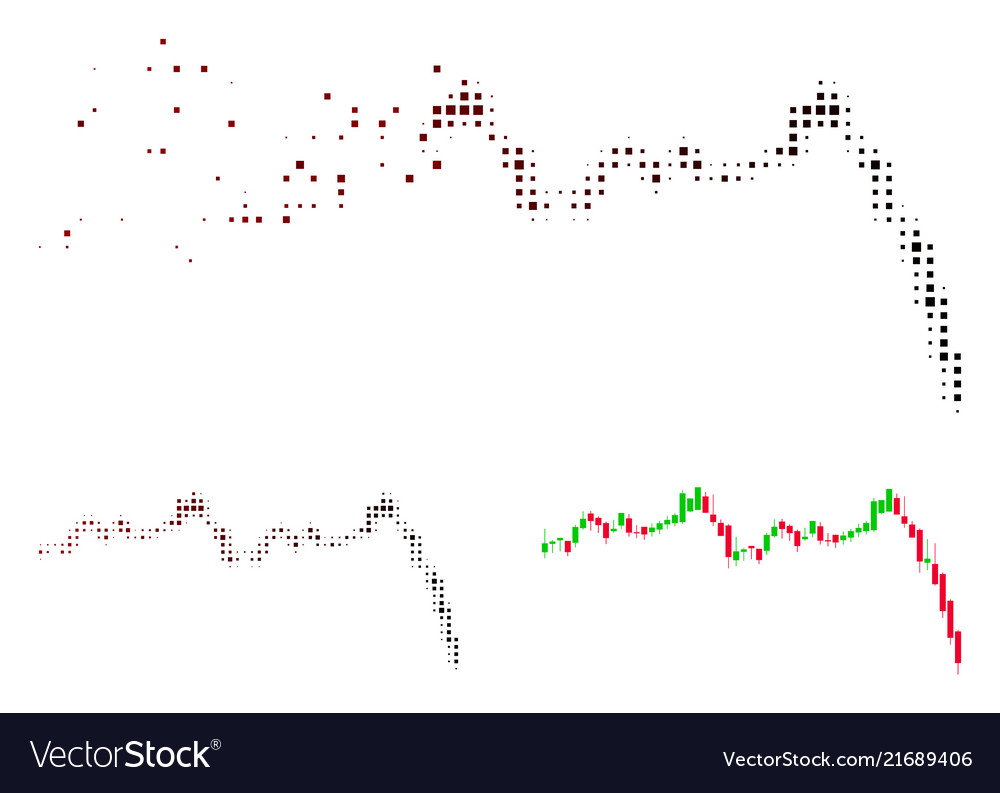 Destructed pixelated halftone candlestick graph vector image Destructed pixelated halftone candlestick graph