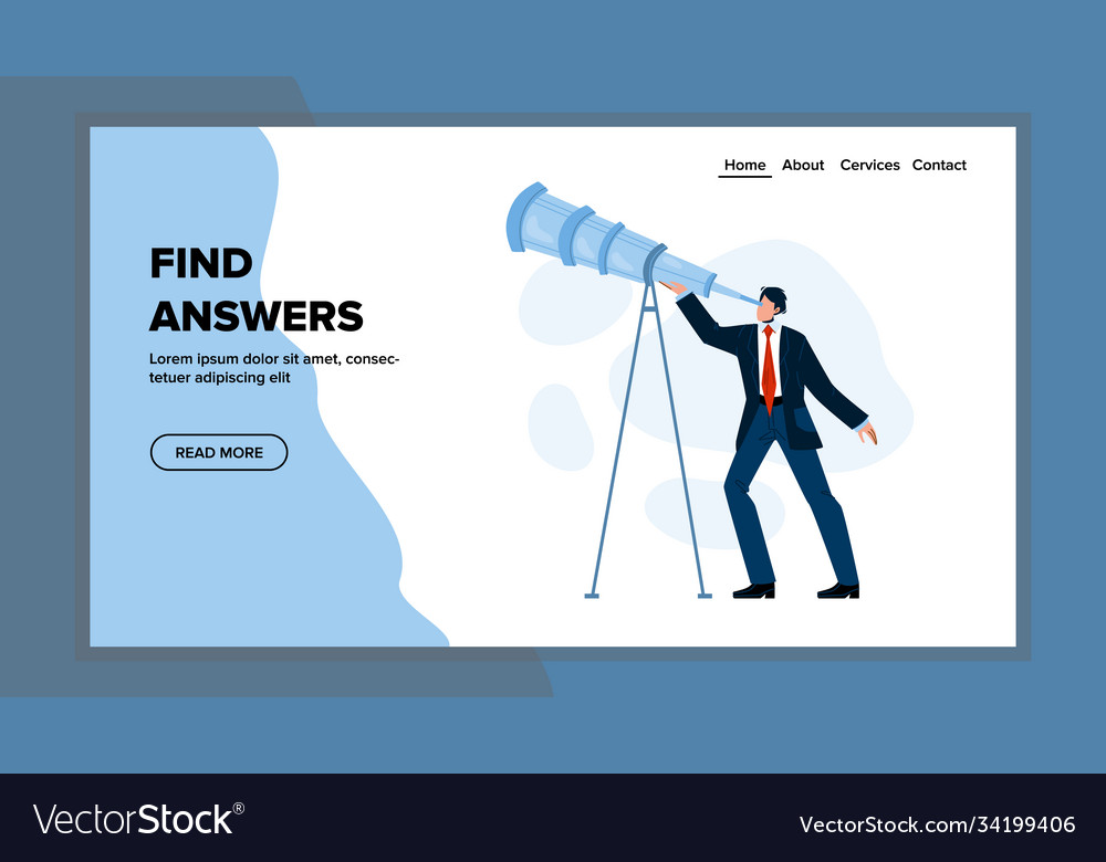 Man looking into spyglass for find answers