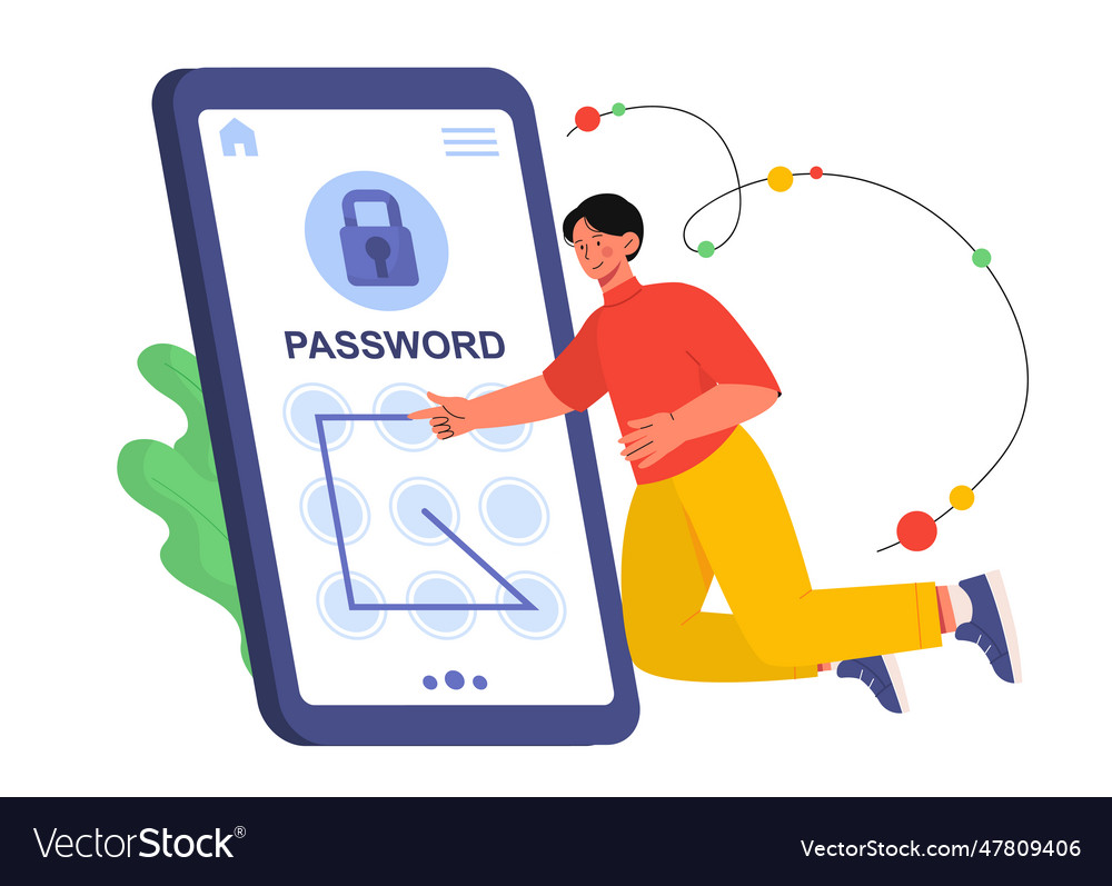 Man with password on smartphone concept vector image Man with password on smartphone concept
