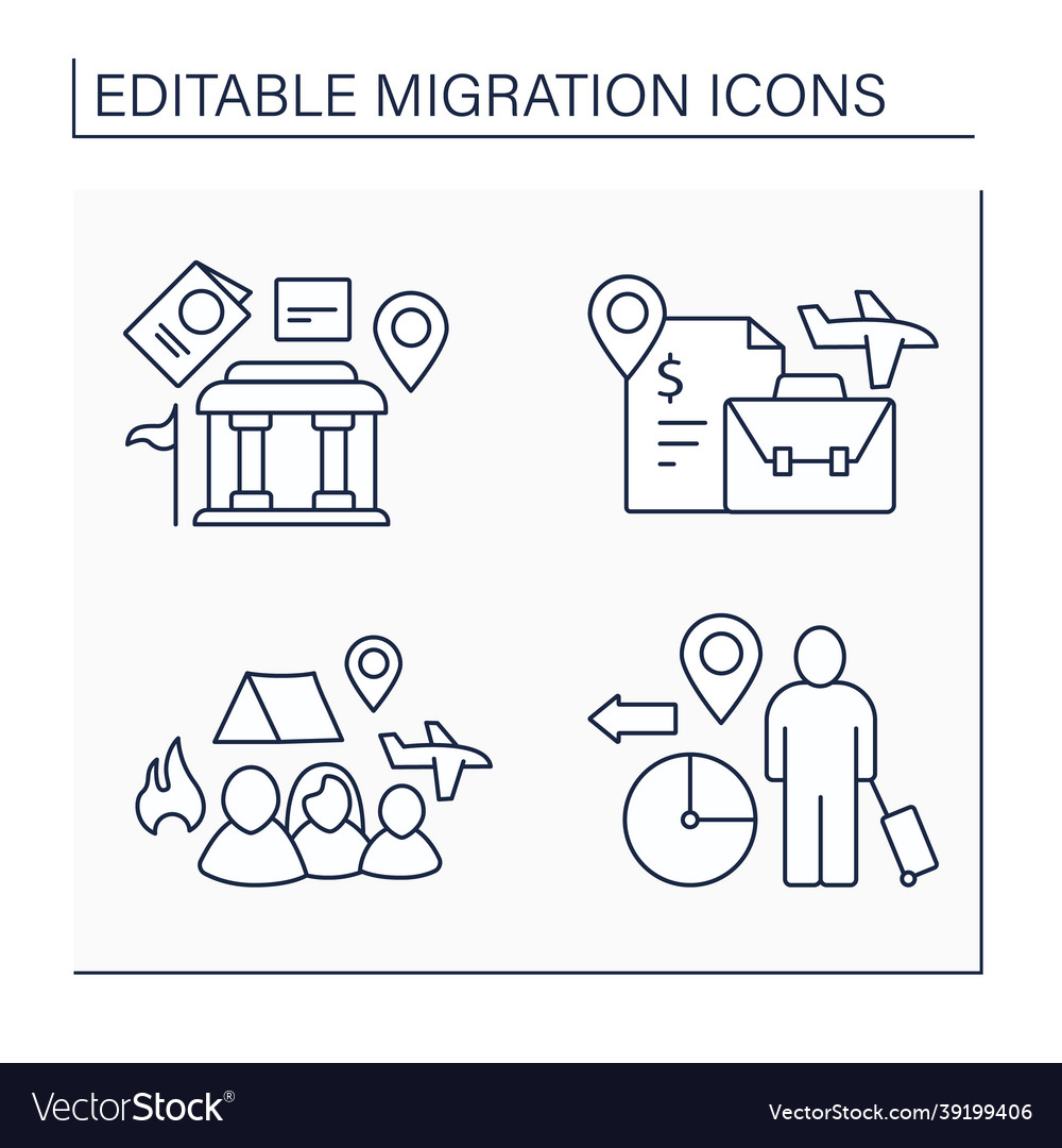Migration line icons set vector image Migration line icons set
