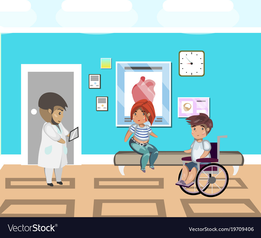 People line at hospital and doctor Royalty Free Vector Image