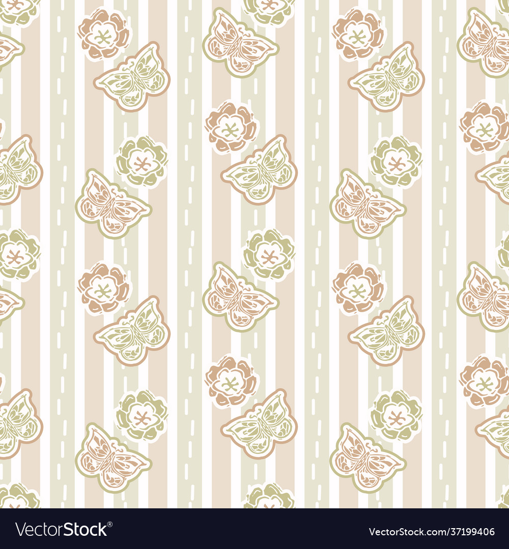 Seamless minimalist butterfly blockprint pattern vector image Seamless minimalist butterfly blockprint pattern