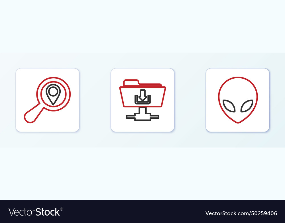 Set line alien search location and ftp folder vector image Set line alien search location and ftp folder
