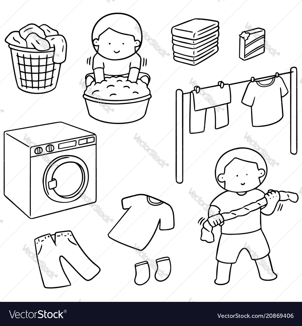 set-of-people-washing-clothes-royalty-free-vector-image