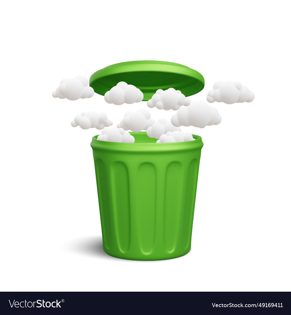3d realistic minimal open rubbish can with trash vector image 3d realistic minimal open rubbish can with trash