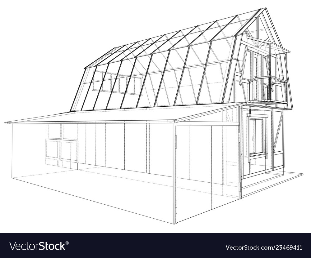 3d rendering house wireframe structure Royalty Free Vector