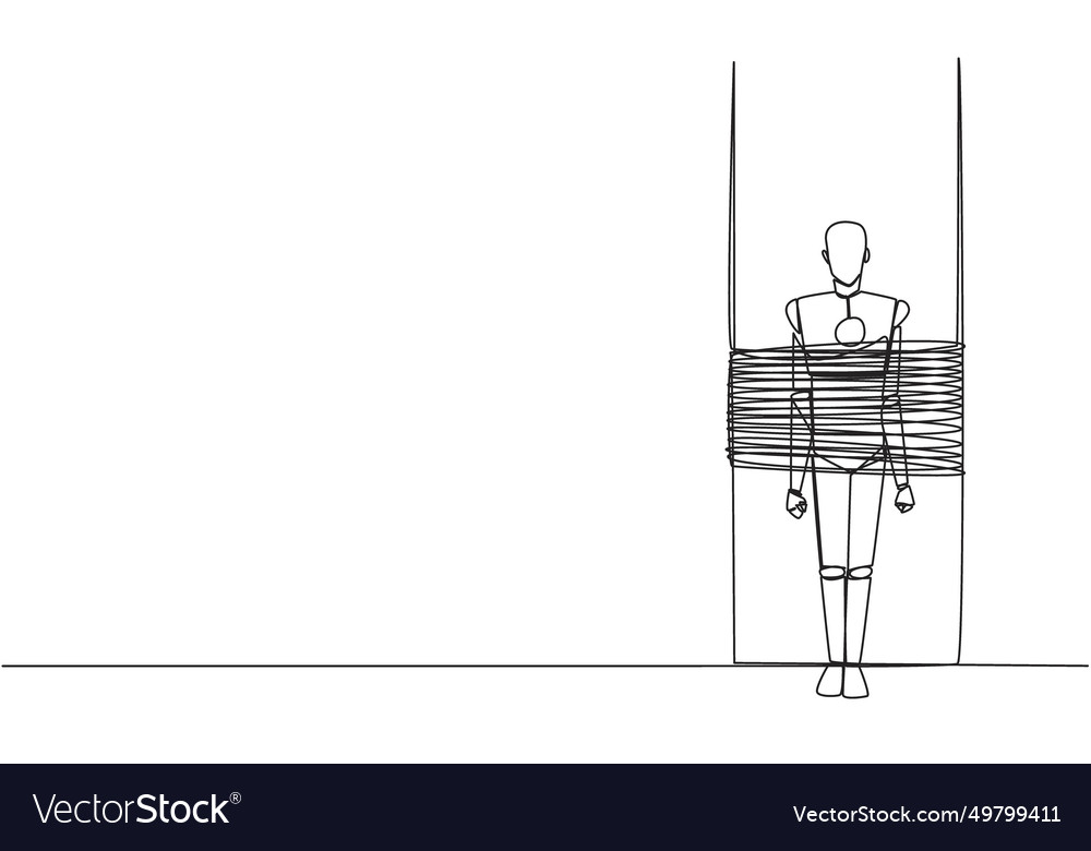 Continuous one line drawing the robot stands its vector image Continuous one line drawing the robot stands its