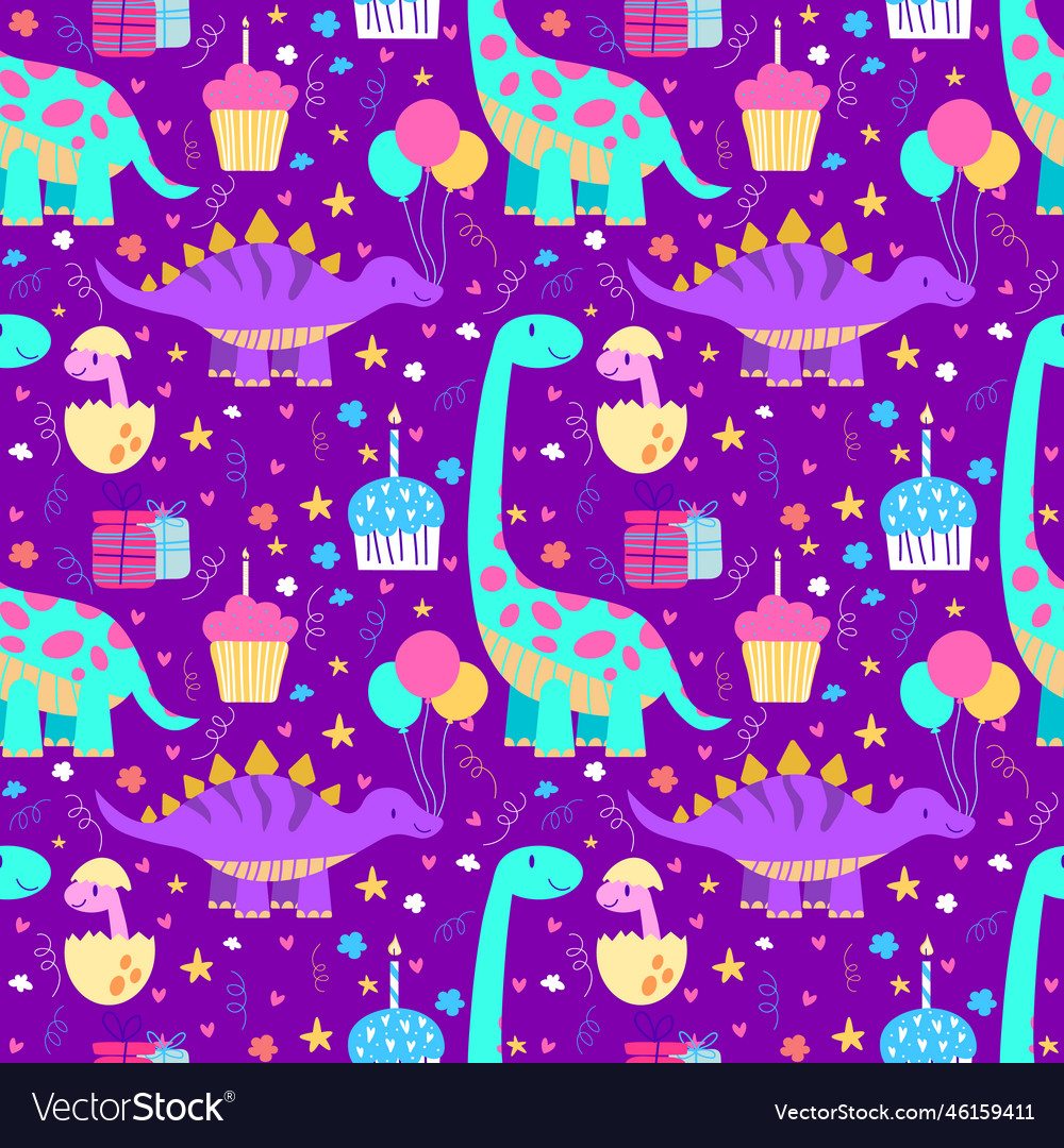 Dinosaur birthday party dino seamless pattern kid