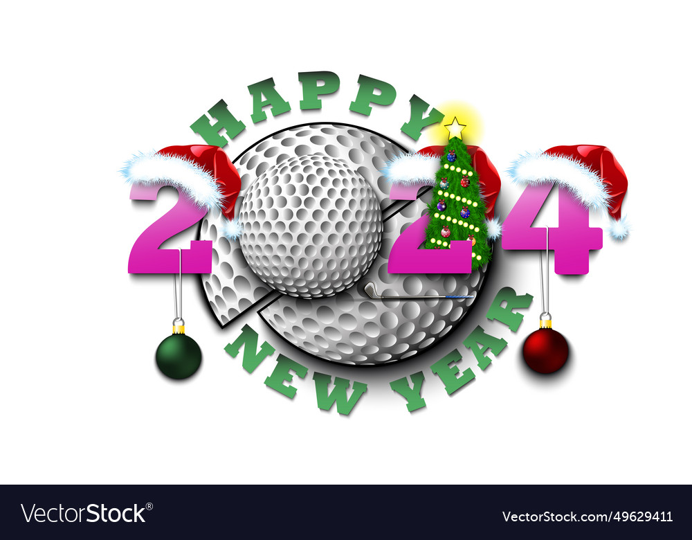 Happy new year 2024 and golf ball vector image Happy new year 2024 and golf ball